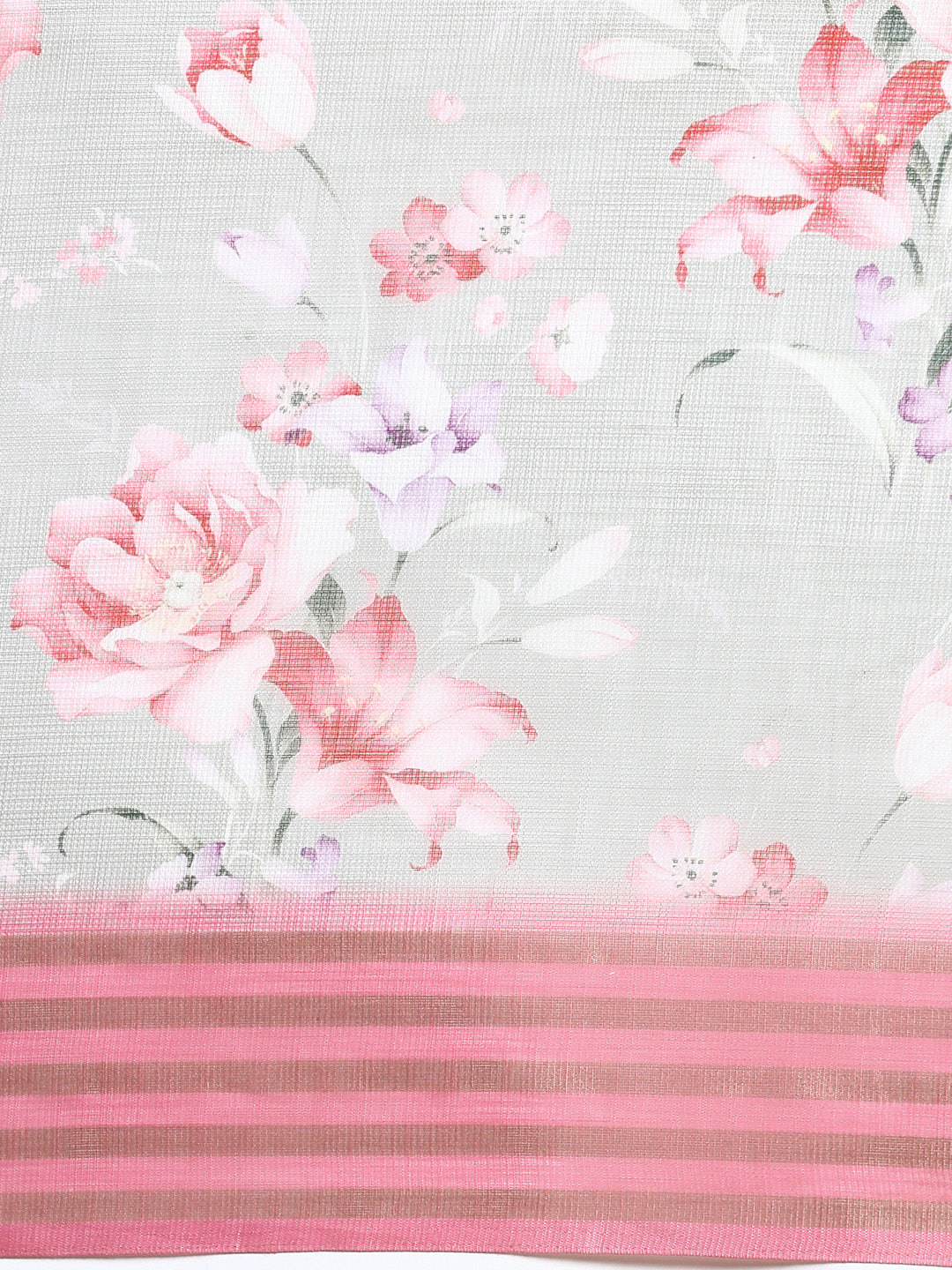 Semi Linen Flower Print Grey & Light Pink Colour Semi Linen Saree SL31-Zoom view