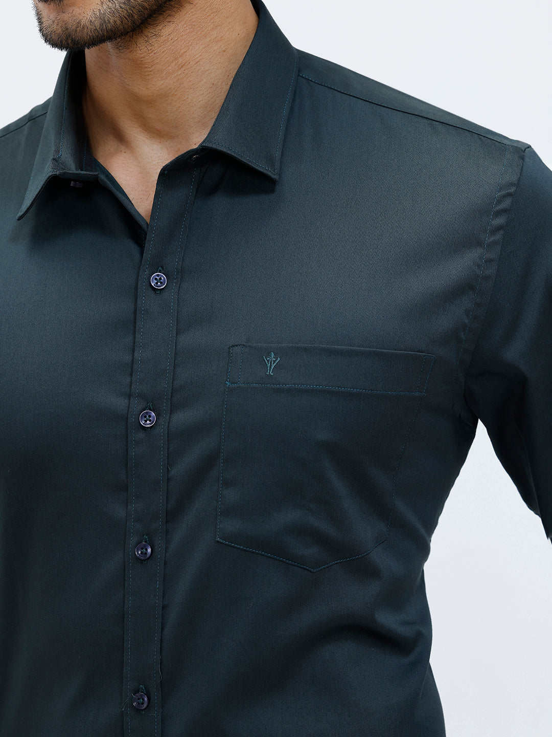Men Cotton Blend Shirt Dark Green T53 ACT2