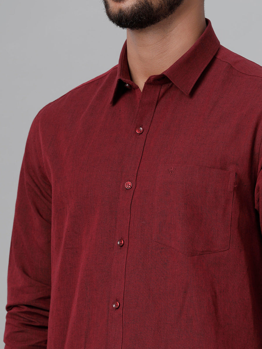 Mens Linen Cotton Formal Maroon Full Sleeves Shirt LF14-Zoom view