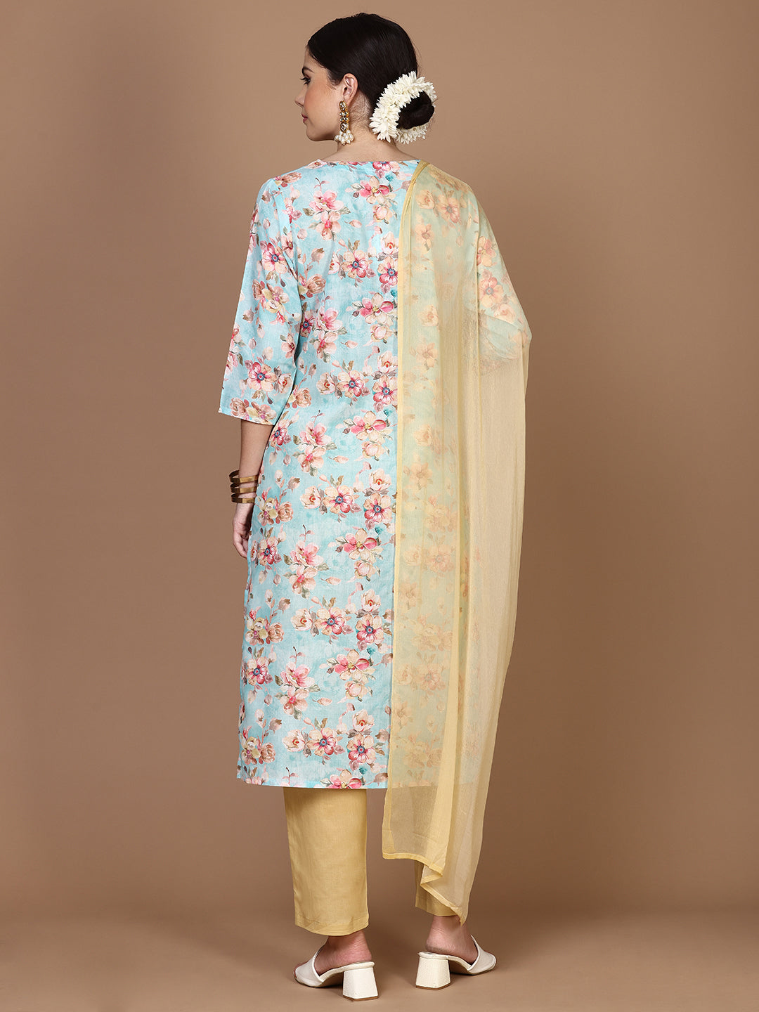 Women Cotton  Embroidered Kurti Set Lite Blue PKS23