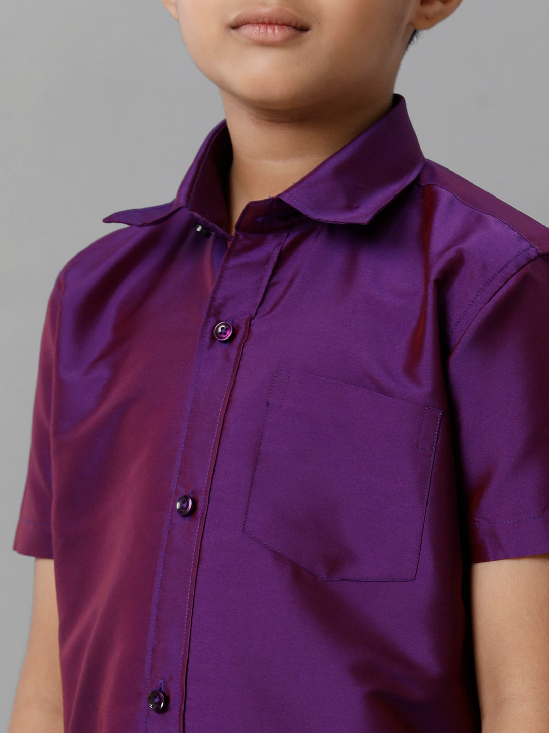 Boys Silk Cotton Violet Half Sleeves Shirt with Soft Silk Panchakacham Combo K21-zoomview