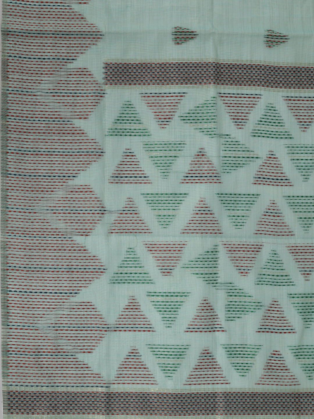 Women Kora Cotton Mint Green Printed Saree KC05