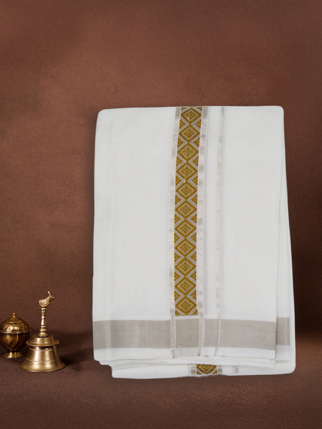 Men Premium Handloom White Dhoti with Fancy Border HLM74