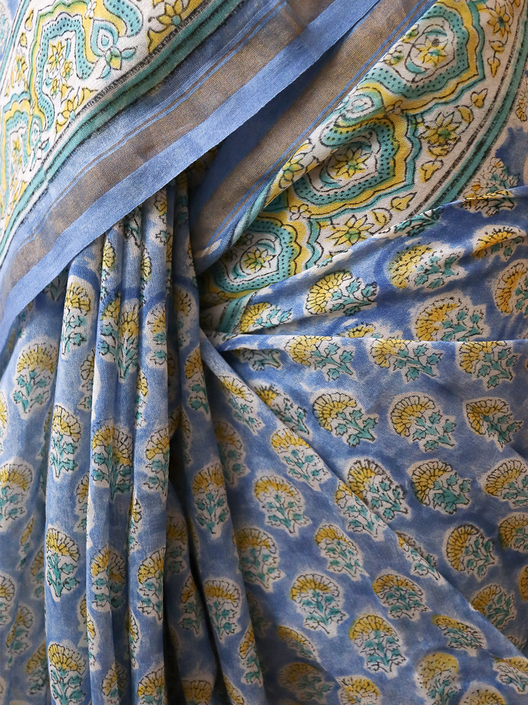 Women Blue Pure Chanderi Cotton Printed Saree SC76