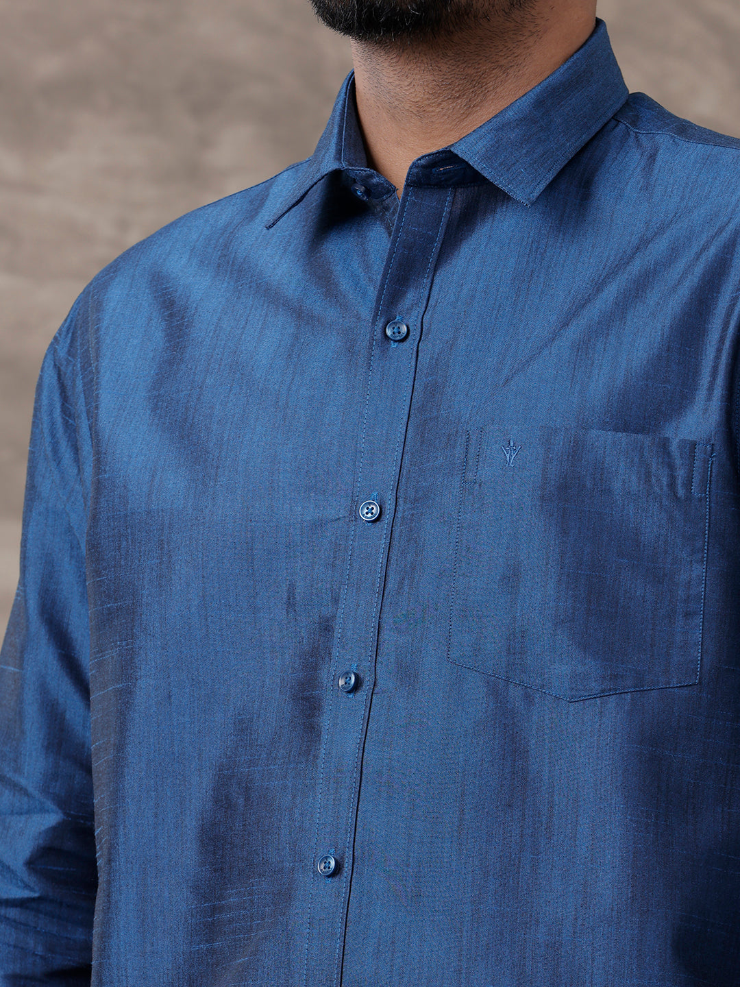 Men Matching Jari Border Dhoti & Full Sleeves Shirt Set Blue VB9