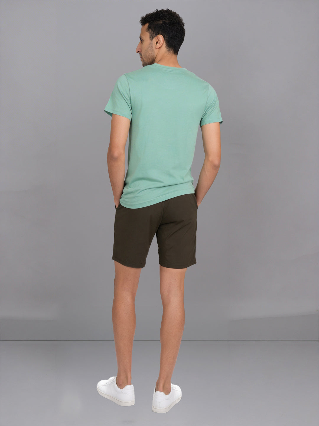 Men Olive Crew neck T-Shirt with Olive Green Shorts Combo ES7