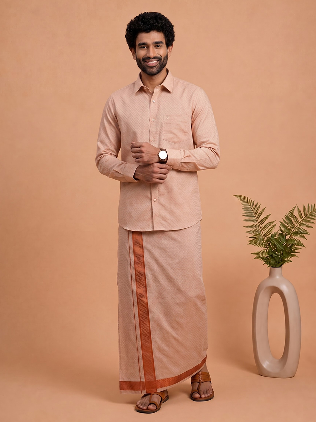 Tissue Copper Jacquard Shirt & Dhoti Set (2-in-1) | CD12