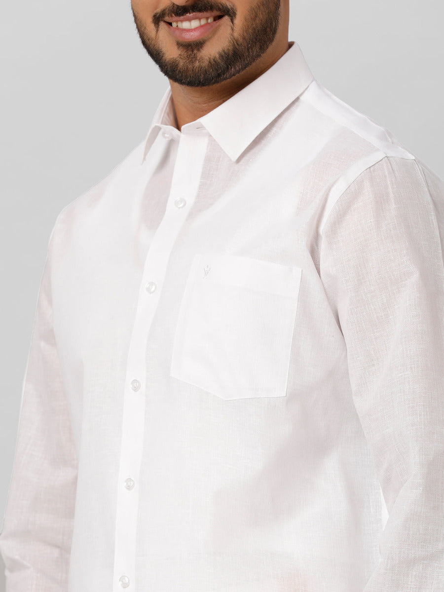 Mens Poly Cotton White Full Sleeves Shirt Minister Plus-Zoom view