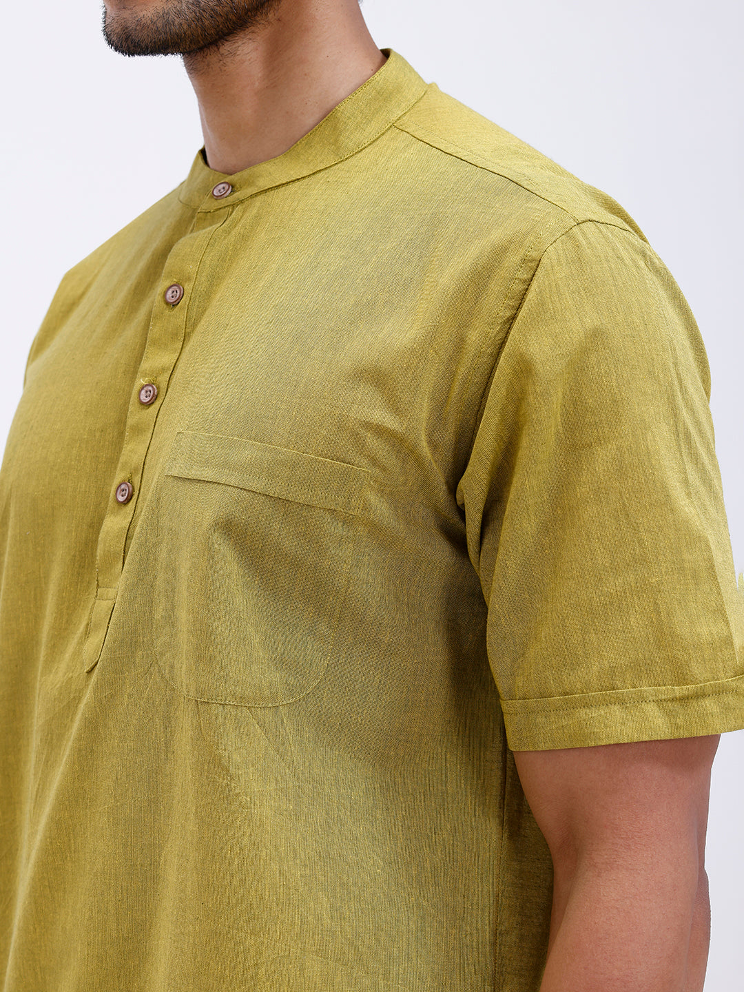 Men Cotton Short Length Plain Pocket Kurta Pale Green PC26