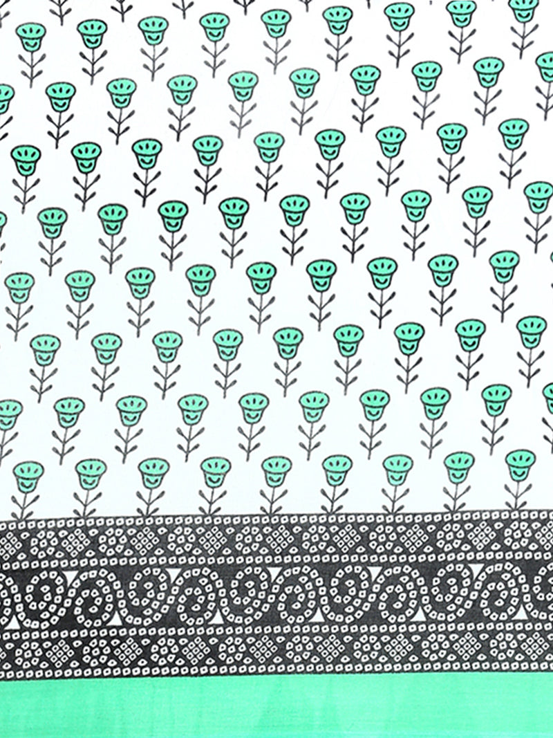 Womens Green & White Flower Printed Pure Cotton Saree PCS51