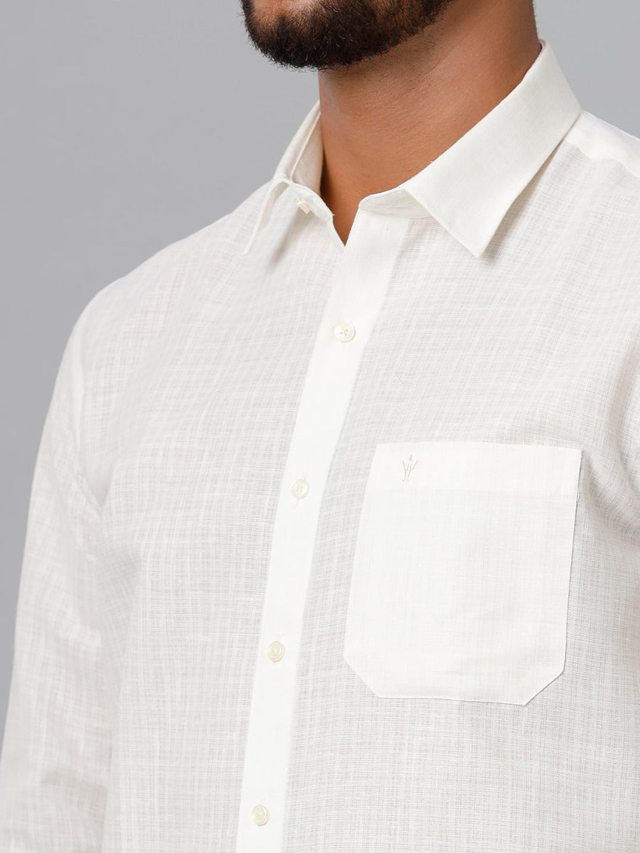 Mens Cotton Cream Shirt Full Sleeves Vivaham-Zoom view