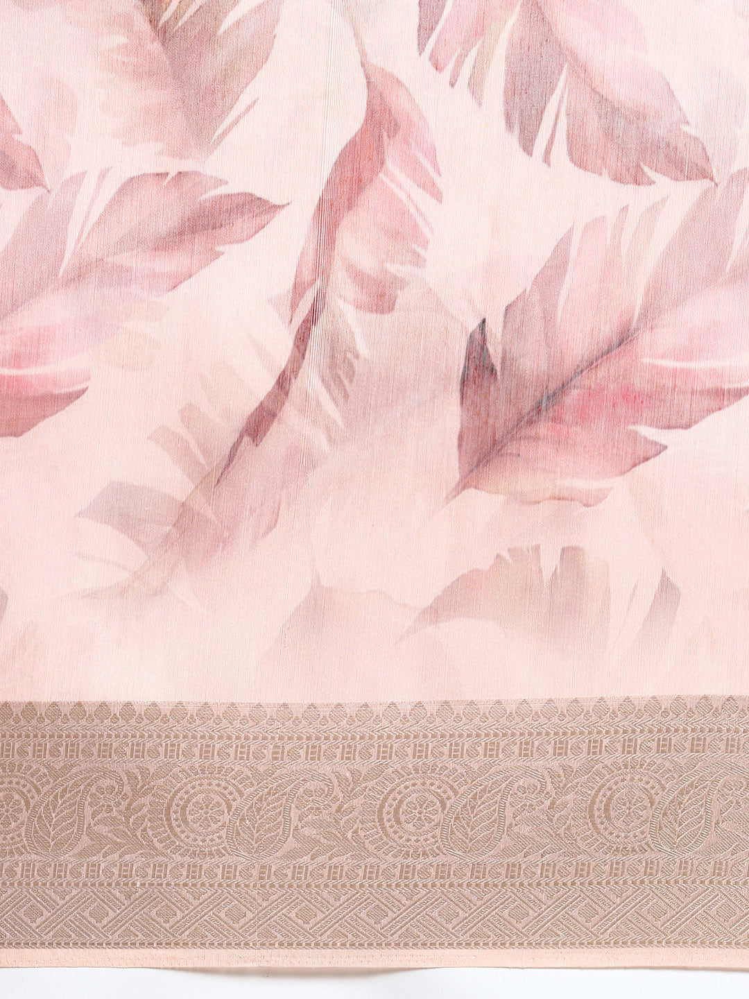 Semi Linen Leaf Print Light Pink & Brown Colour Semi Linen Saree SL70-Zoom view