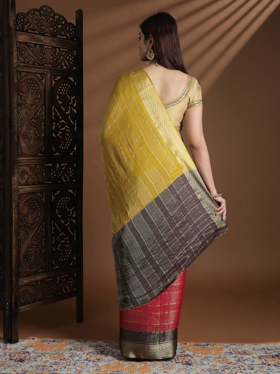 Women Semi Mysore Silk Saree Yellowish Green SS405
