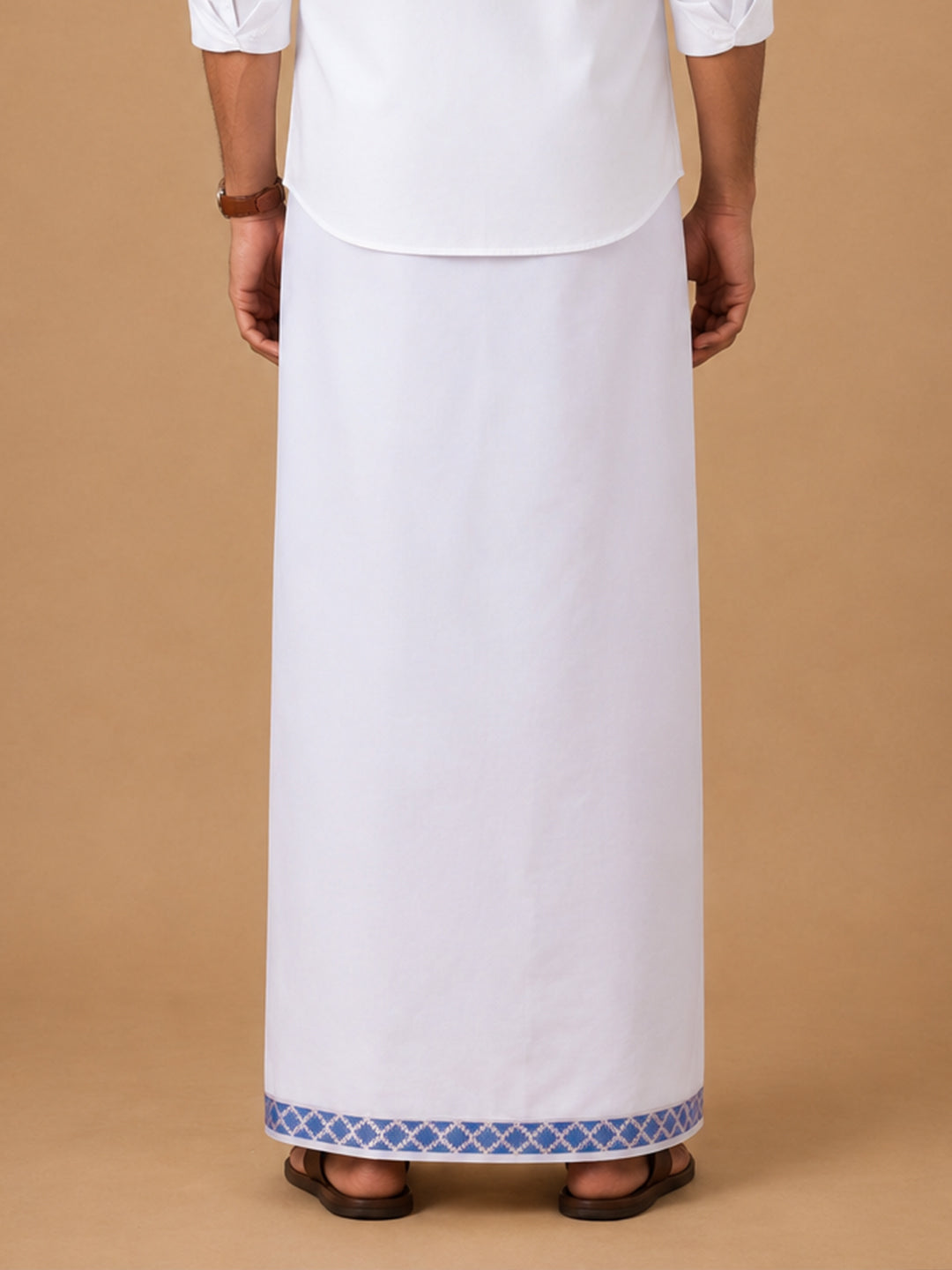 Men Premium Cotton Double Layer White Dhoti with Fancy Jari Border LC28