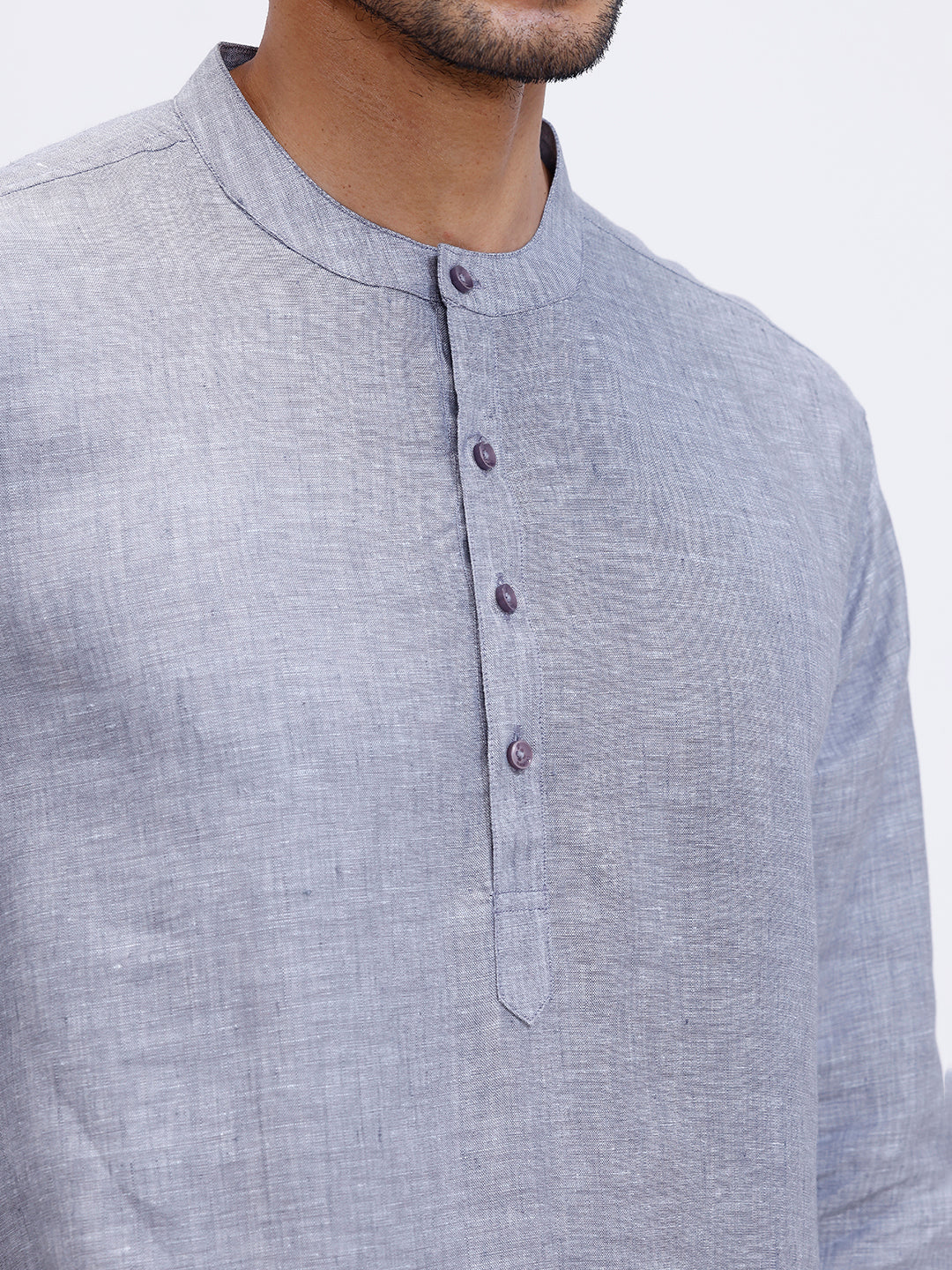 Men Pure Linen Medium Length Plain Pocket Kurta Grey KAL13
