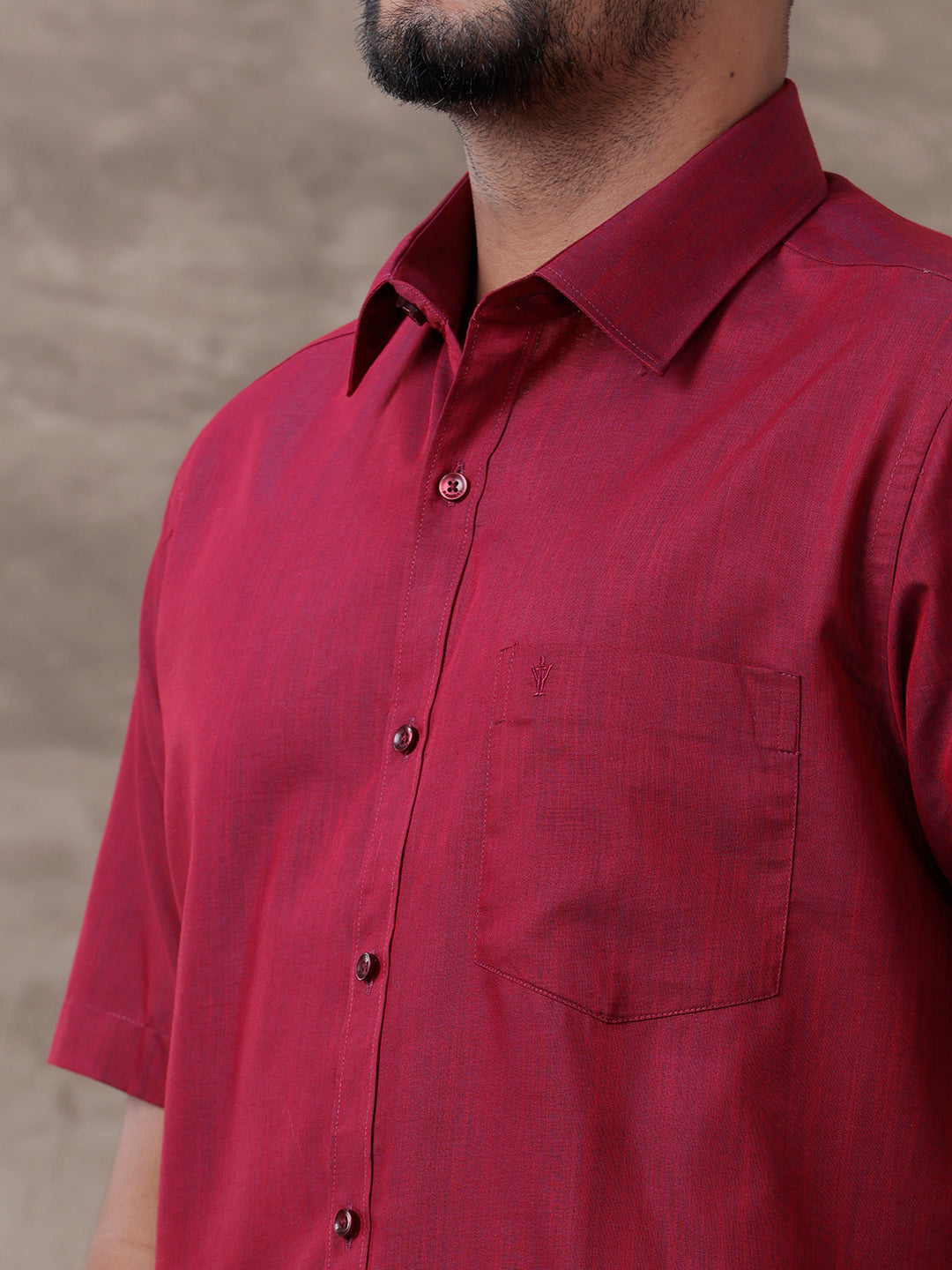 Mens Maroon Matching Border Dhoti & Half Sleeves Shirt Set Evolution IC6