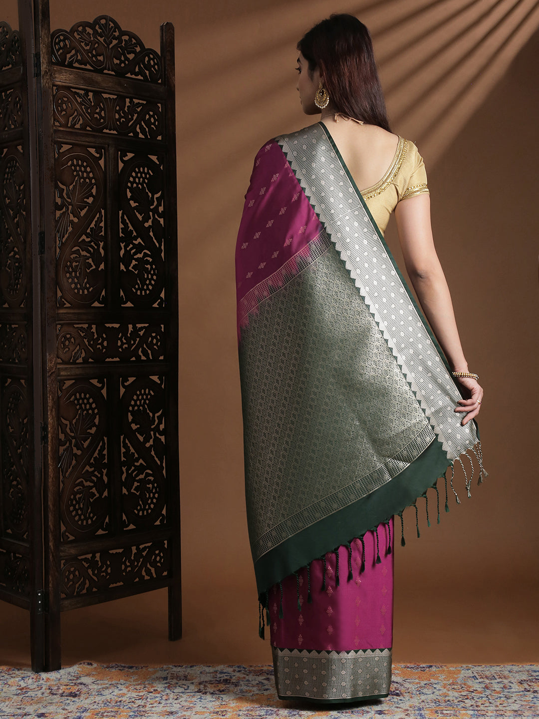 Couple Combo Shirt & Dhoti Set with Saree Magenta SS411