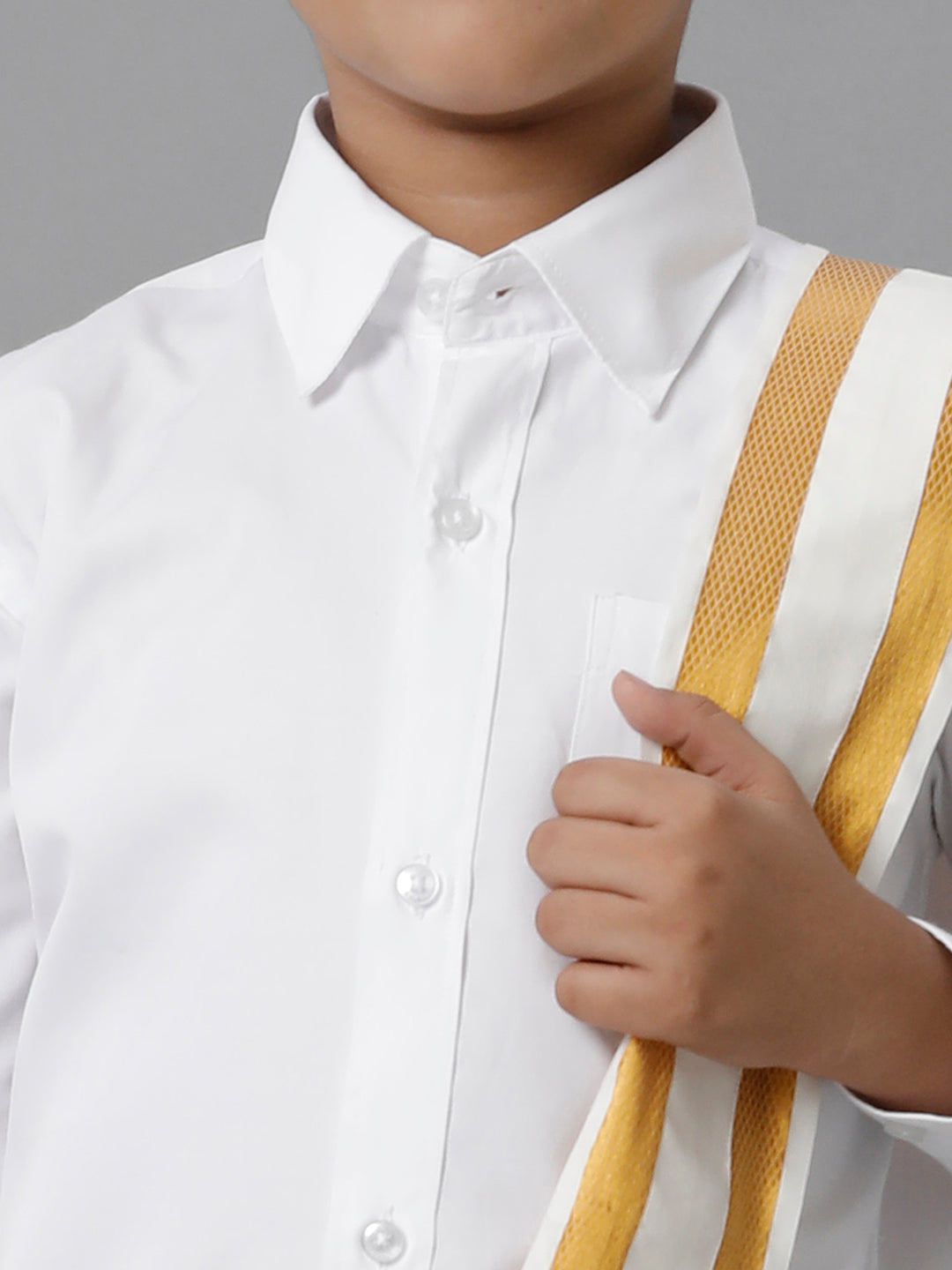 Boys Cotton White Full Sleeves Shirt Panchakacham Towel Combo-Zoom view