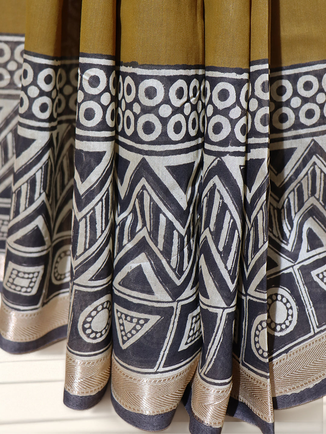 Women Mustard Green Semi Chanderi Cotton Printed Saree SC81