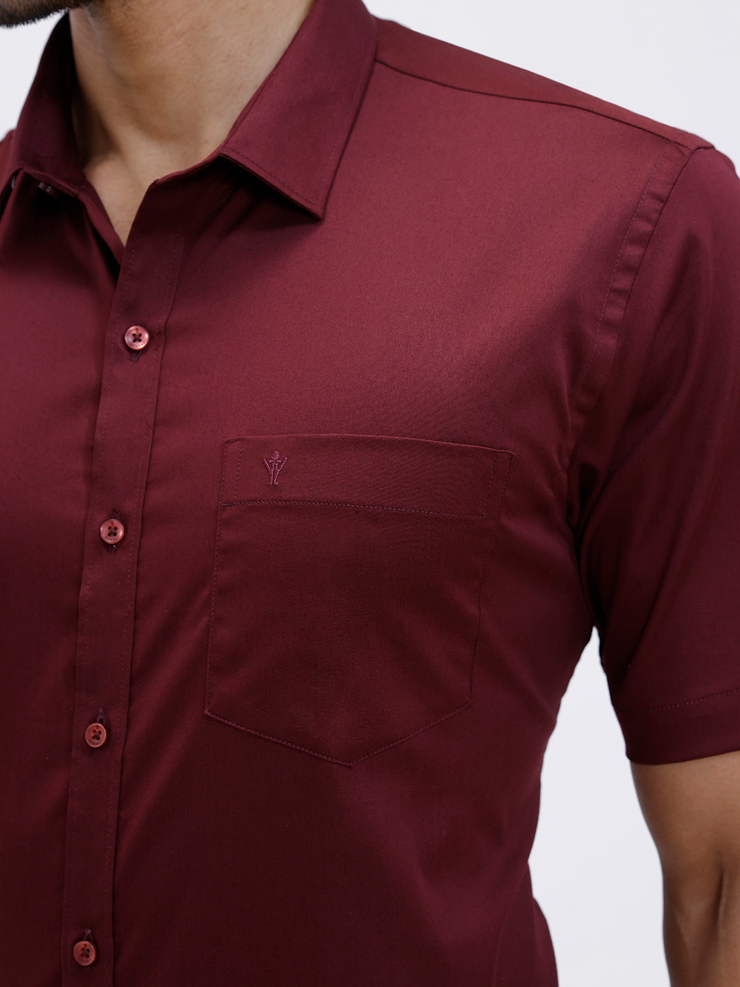 Men Cotton Blend Shirt Dark Maroon T53 ACT9
