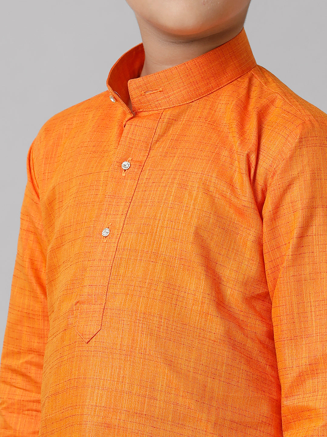 Boys Cotton Full Sleeves Orange Kurta with Cream Pyjama Pant Combo FS3-Zoom view