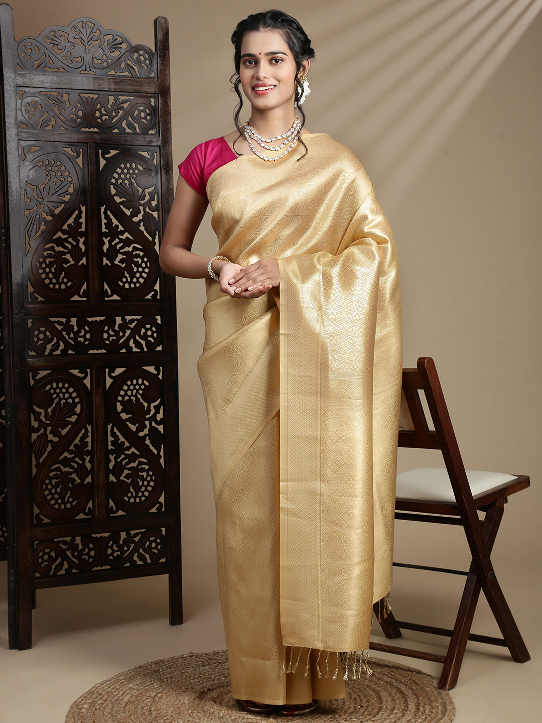 Couple Combo Shirt & Dhoti Set with Saree Gold ASS110
