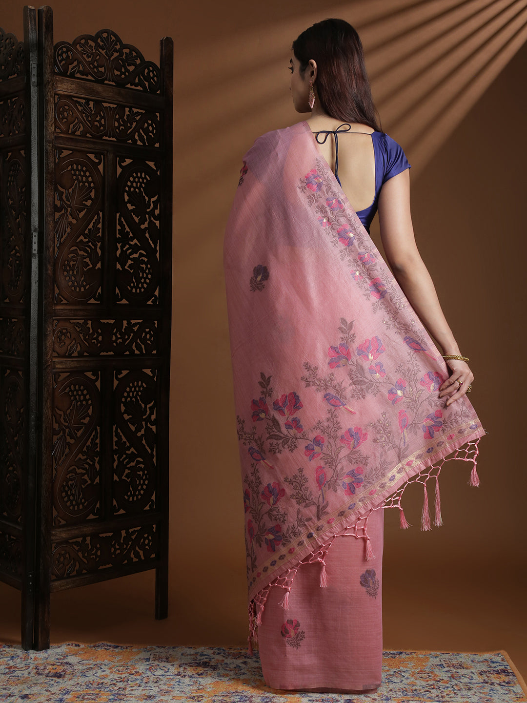 Women Pink Cotton Weaving Saree PCS246
