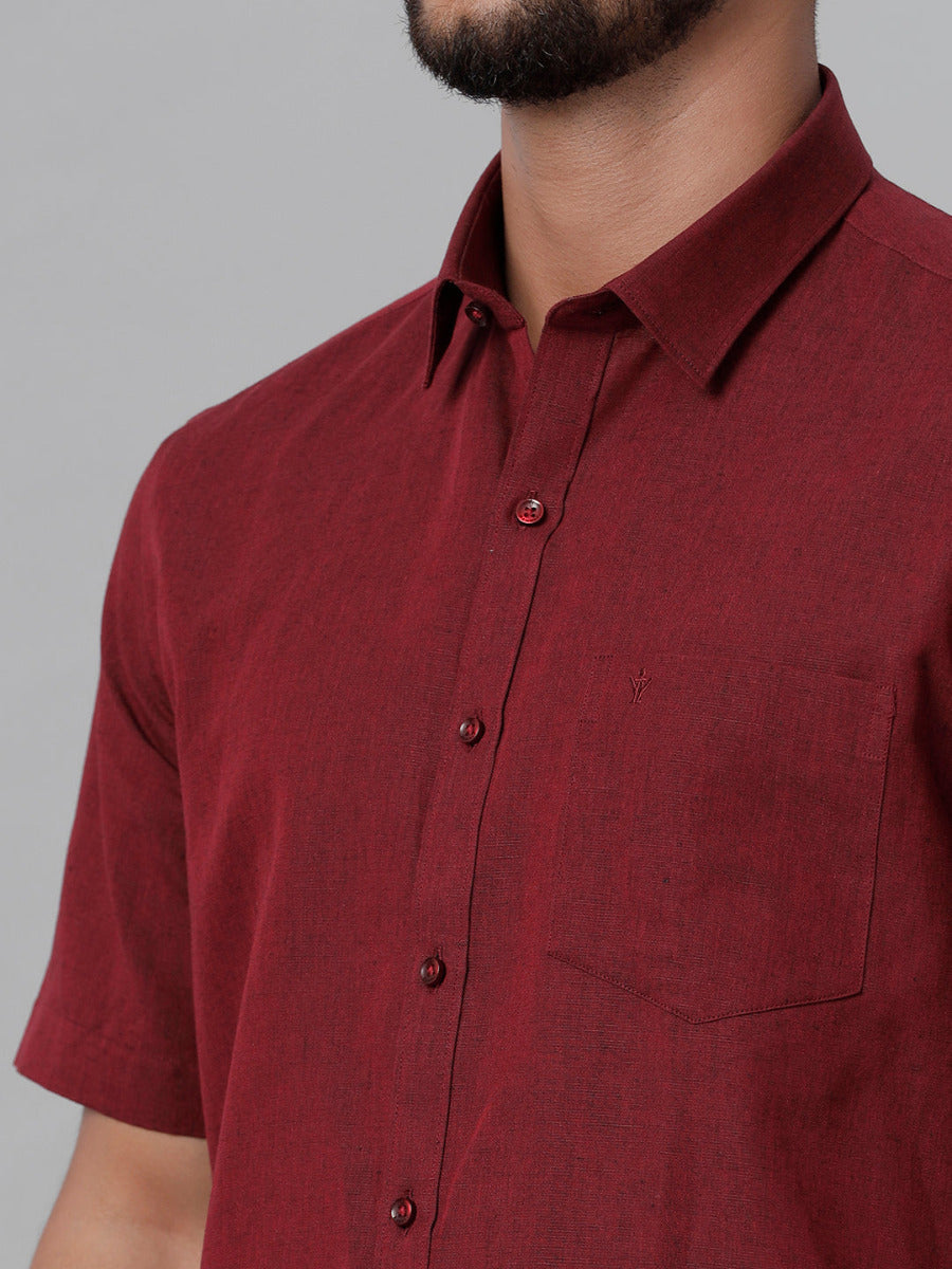 Mens Linen Cotton Formal Maroon Half Sleeves Shirt LF14-Zoom view