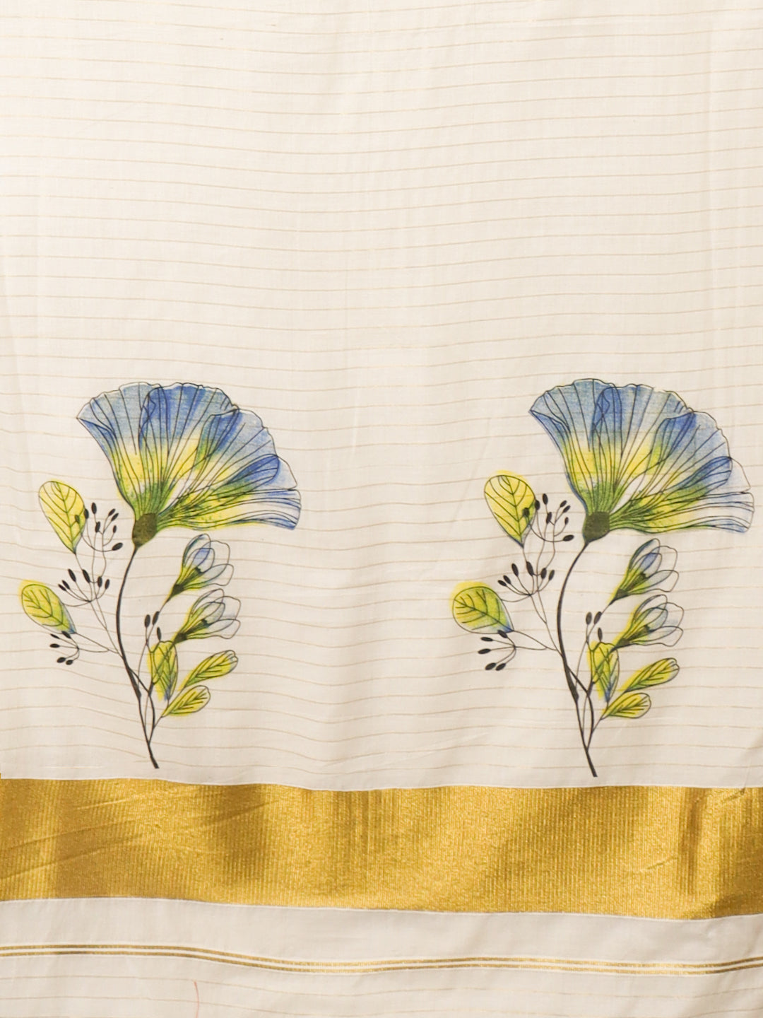 Women Kerala Printed Cream Saree KLS05