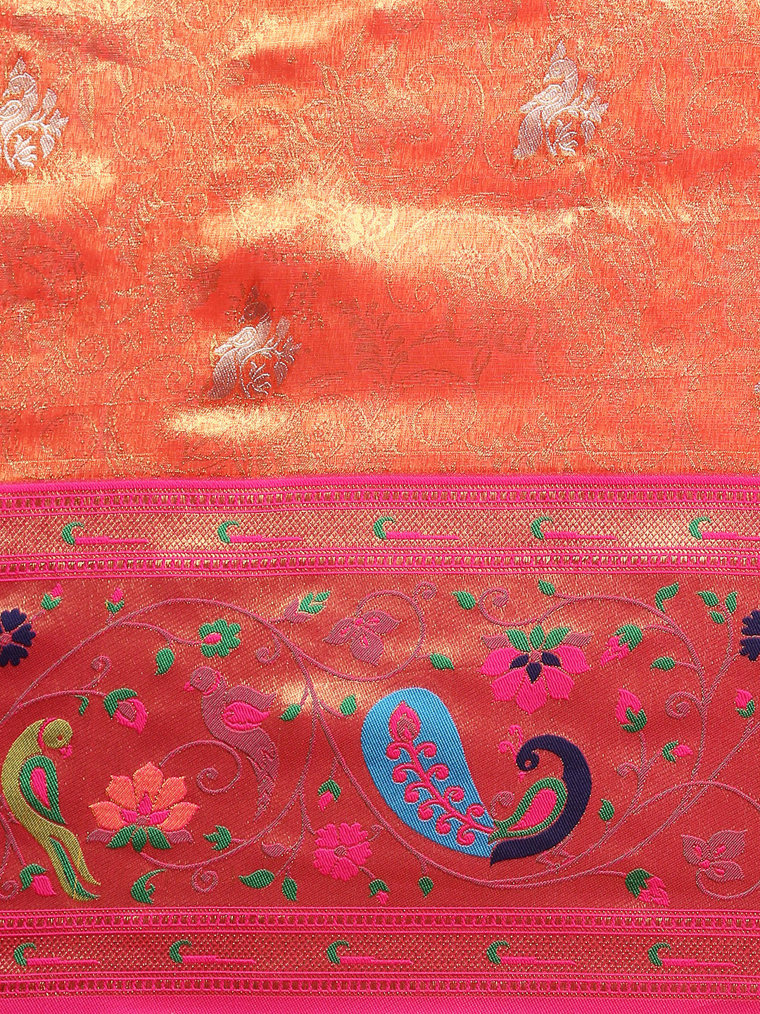 Womens Semi Silk Peacock Design Orange & Pink Saree ASP06