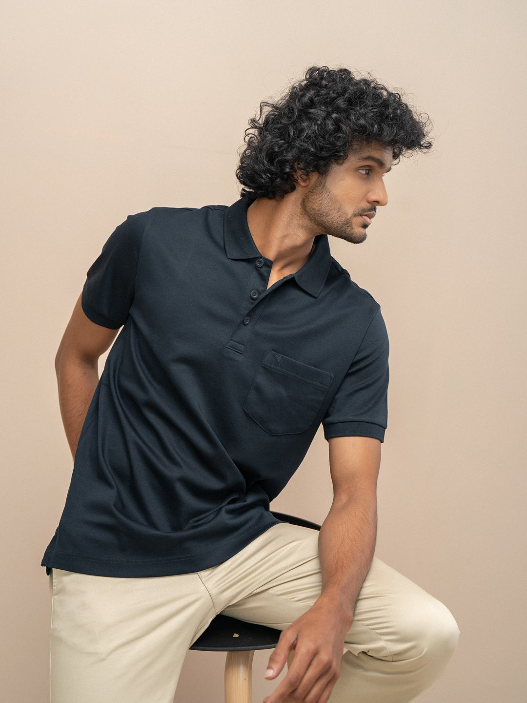 Men Extra Long Staple Cotton Smart Fit Apex Polo T-Shirt Navy AX11