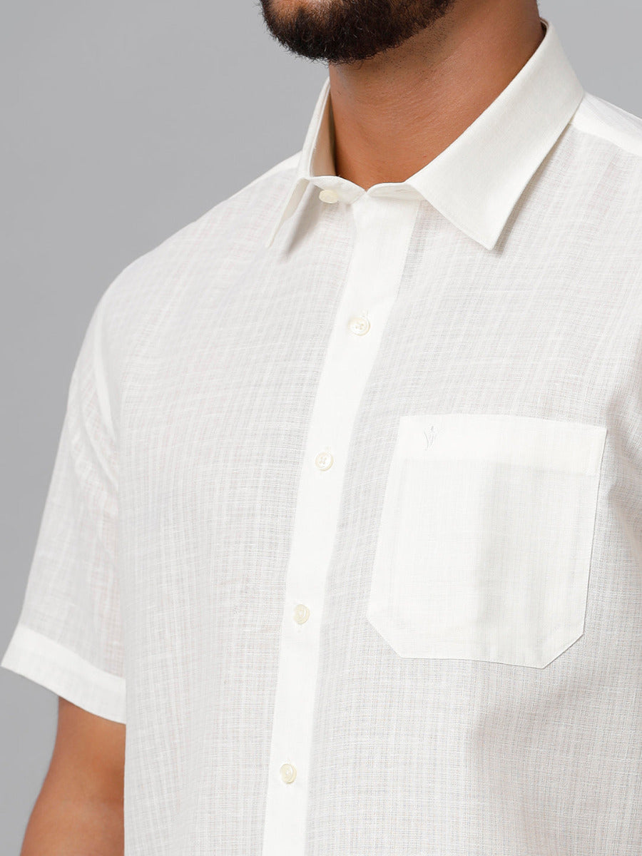 Mens Cotton Cream Shirt Half Sleeves Vivaham-Zoom view