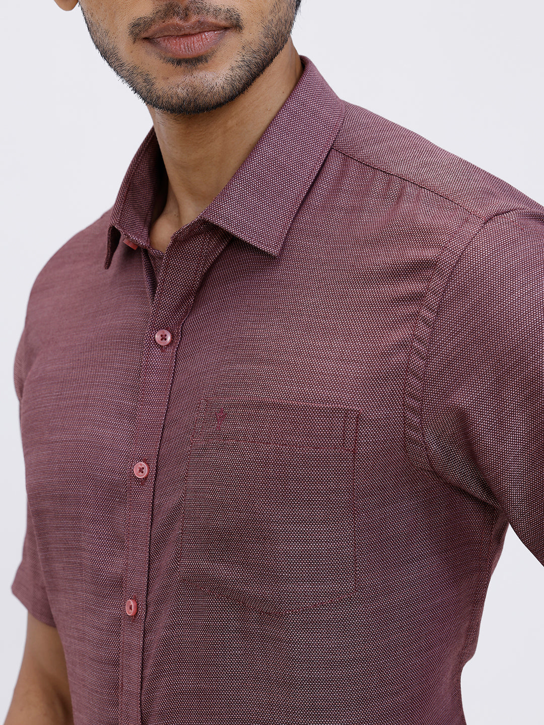 Men Cotton Rich Half Sleeve Shirt Maroon Red Dobby T59 AIT2
