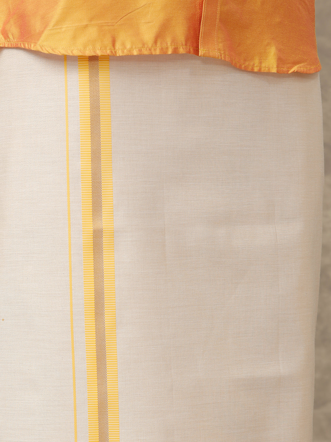 Men Luxor Gold Silk Cotton Shirt With Matching Border Tissue Dhoti Set CCB Fortune