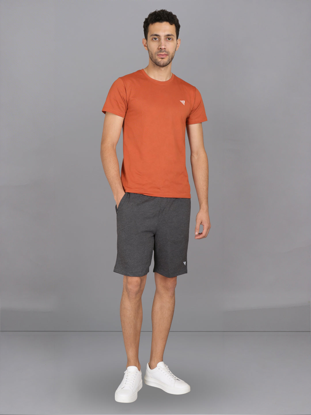 Men Orange T-Shirt and Charcoal Shorts Combo ES8
