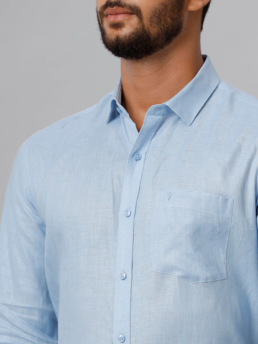 Mens Pure Linen Blue Smart Fit Full Sleeves Shirt-Zoom view