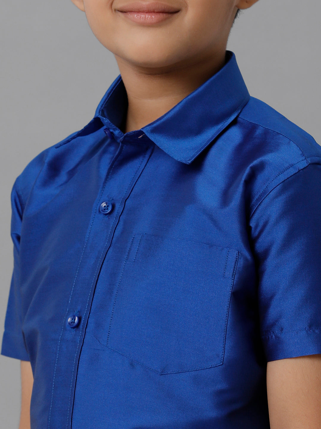 Boys Silk Cotton Royal Blue Half Sleeves Shirt with Soft Silk Panchakacham Combo K5-Zoom view
