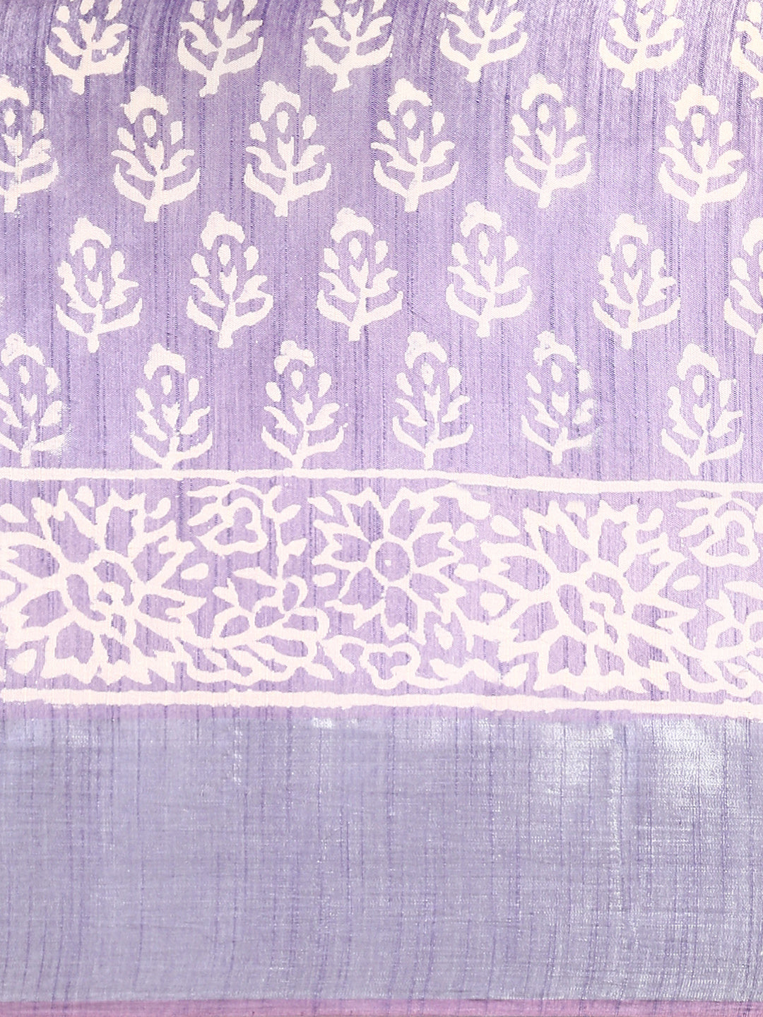 Womens Elegant Purple Flower Printed with Silver Jari Pure Cotton Saree PCS63