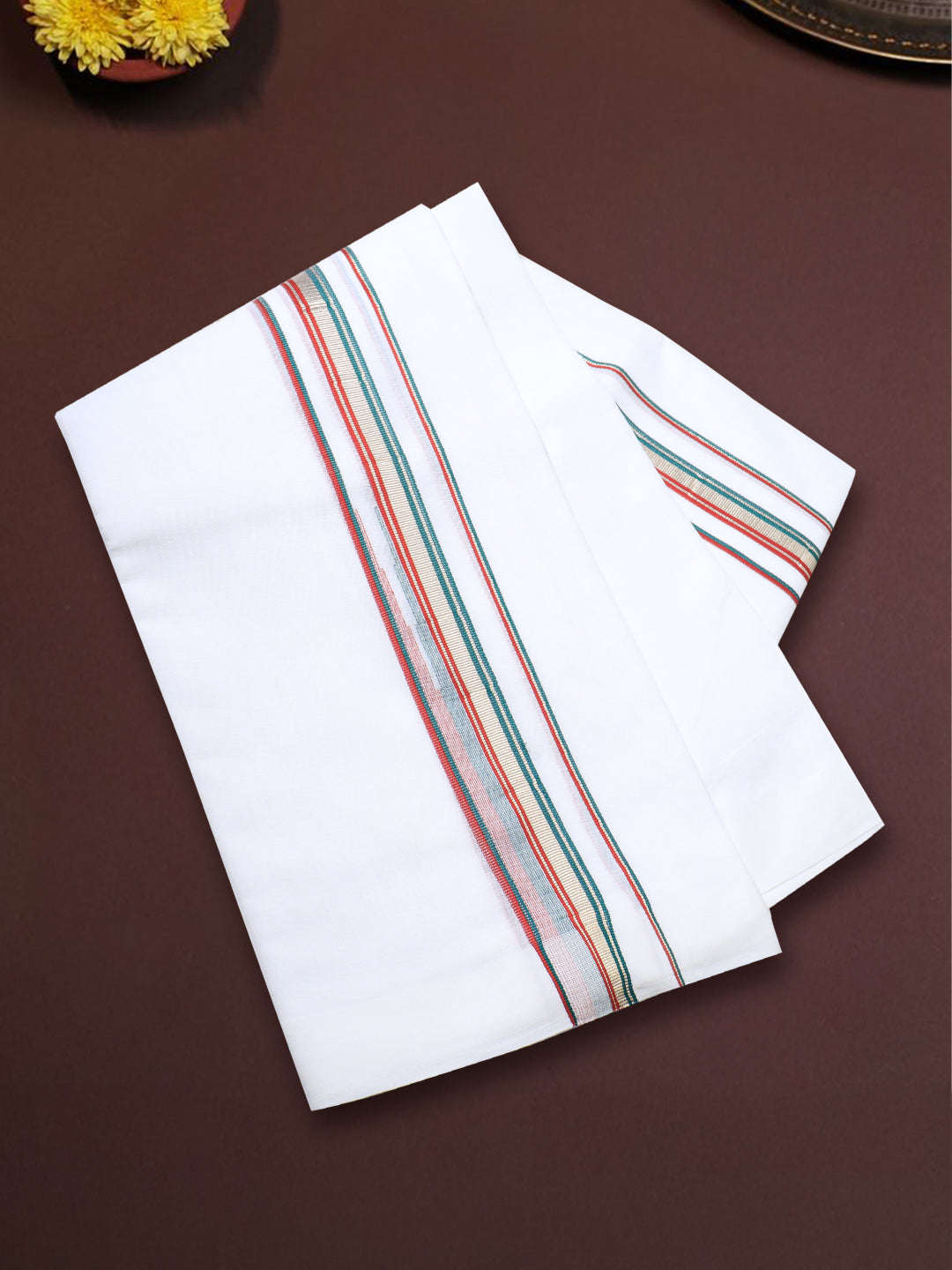 Men 100% Cotton Double Layer White Dhoti with Fancy Jari Border Luxury Club LCFJ08