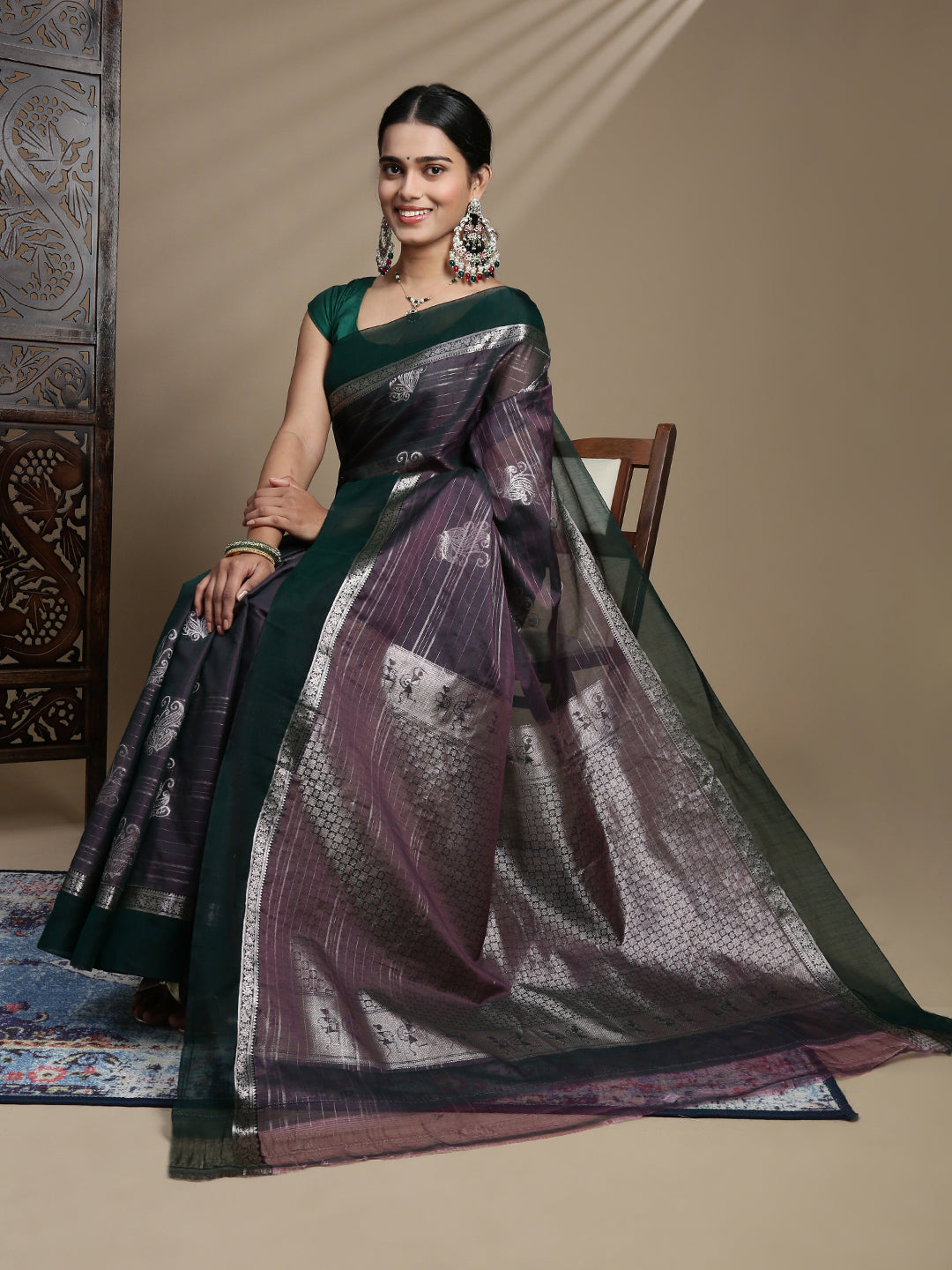 Women Purple Semi Kora Cotton Saree SK131