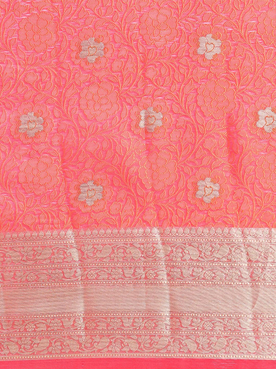 Semi Kora Cotton Allover Design Saree Dark Pink & Orange with Zari Border SKCW02-Pattern view