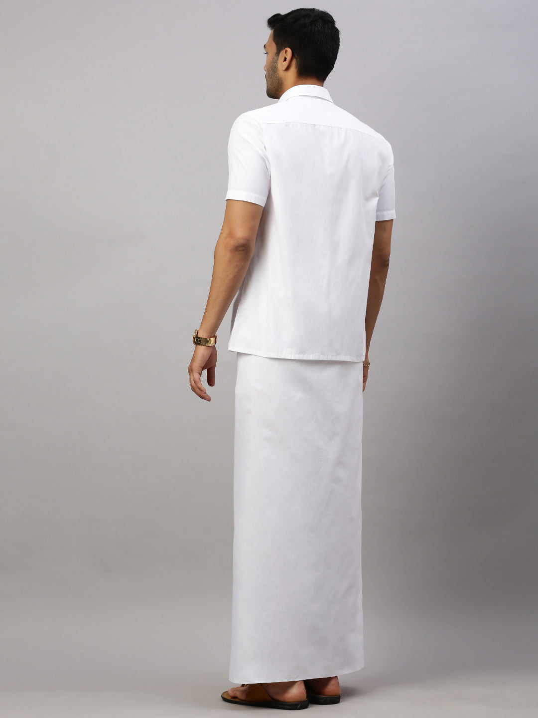 Men Formal White Shirt with Paramas Dhoti Combo