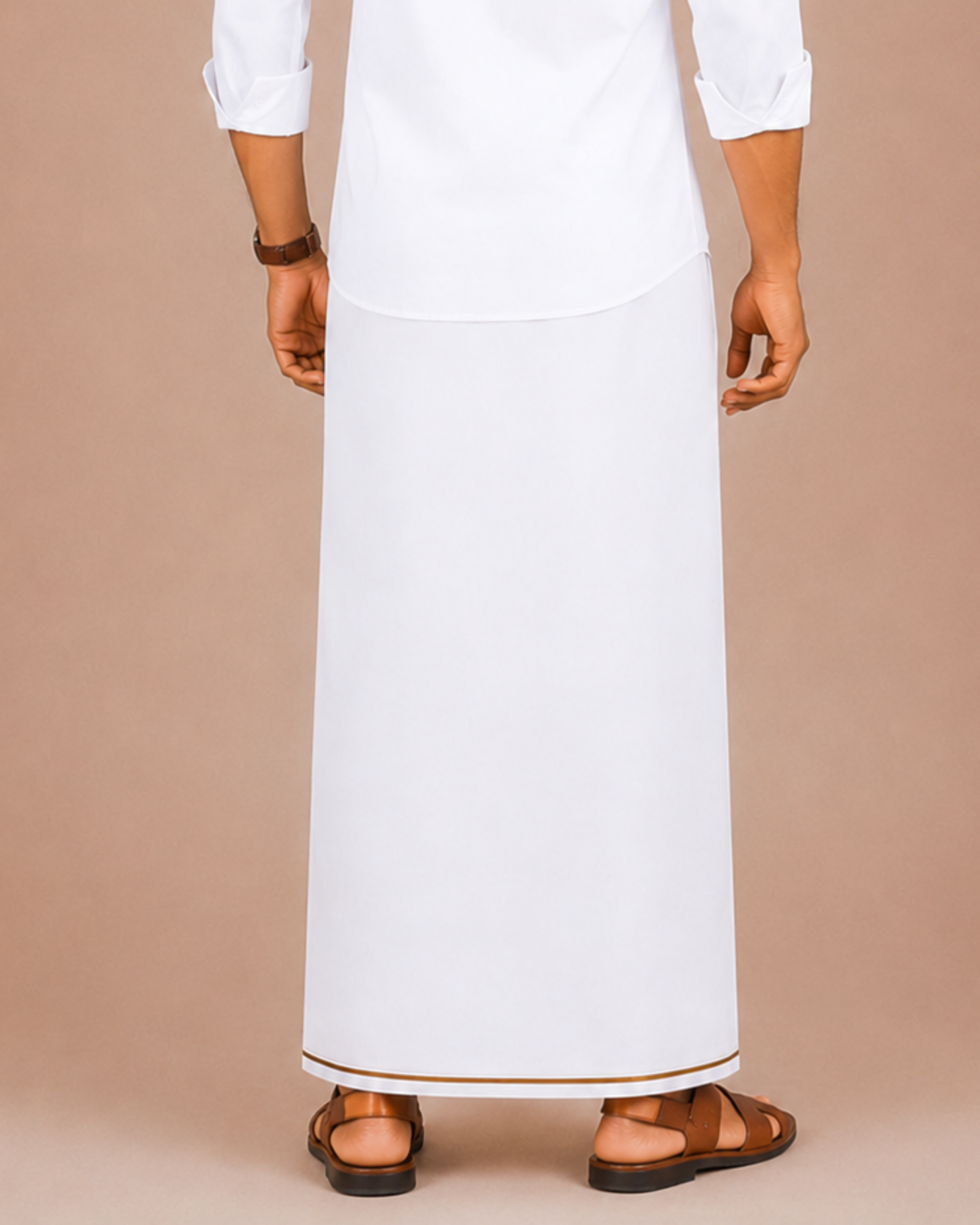 Men Cotton Linen Single Layer White Dhoti with Small Border Lee Sort LDS03