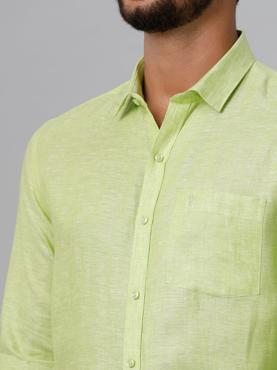 Mens Pure Linen Lime Green Smart Fit Full Sleeves Shirt-Zoom view