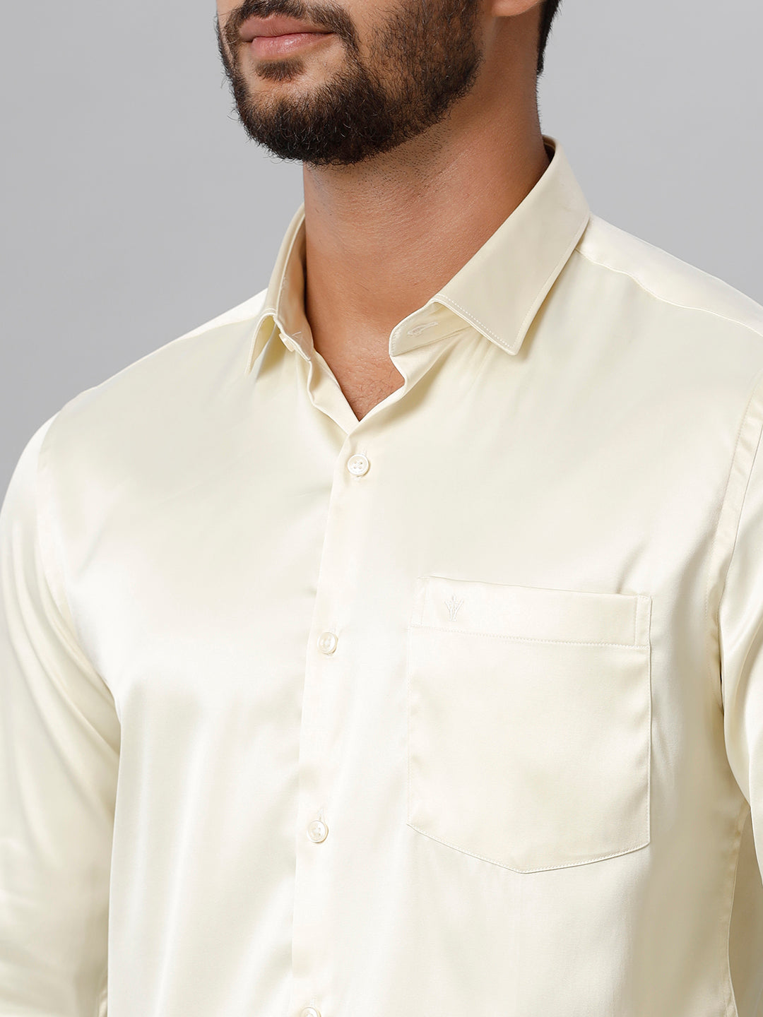 Mens Party Wear Cream Full Sleeves Shirt-1
