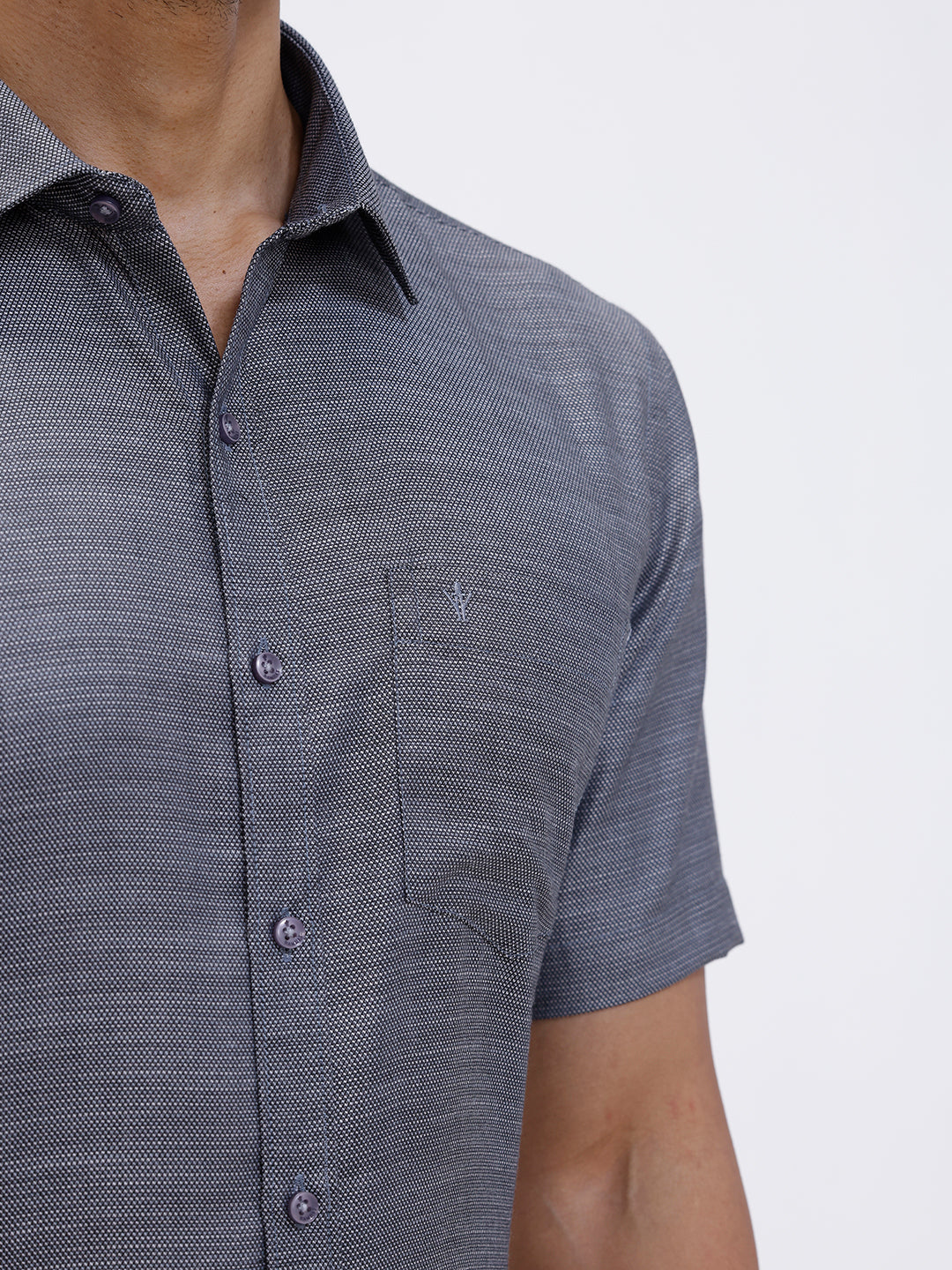 Men Cotton Rich Half Sleeve Shirt Grey Black Dobby T59 AIT5
