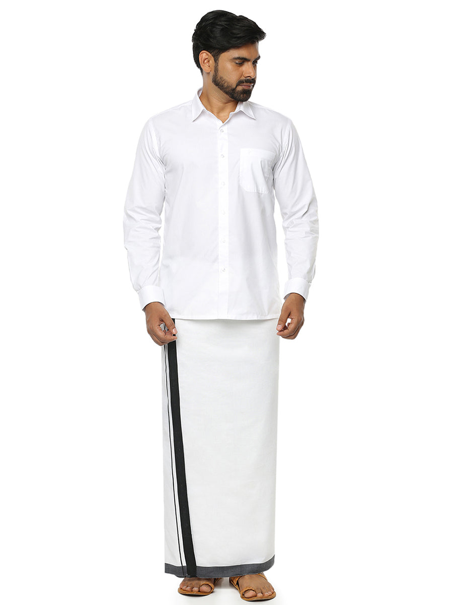 Mens Double Dhoti White with Black Plain Border Terra Special-full view