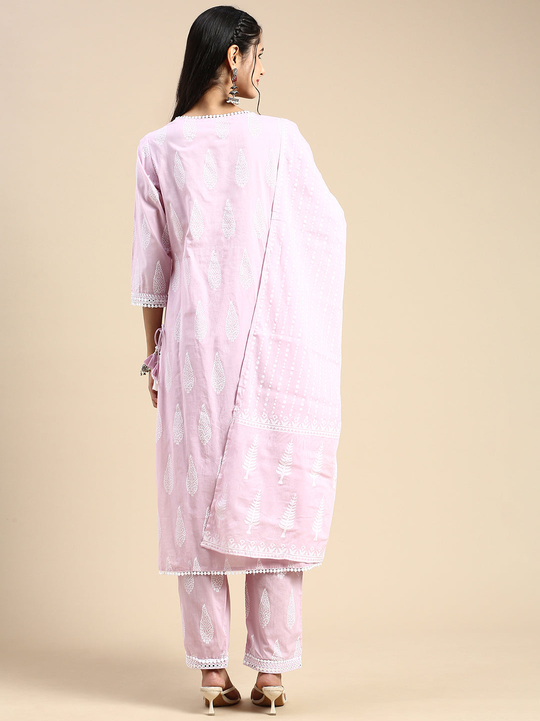 Women Embroidered & Printed Pink Kurti Set EKS02-Back view
