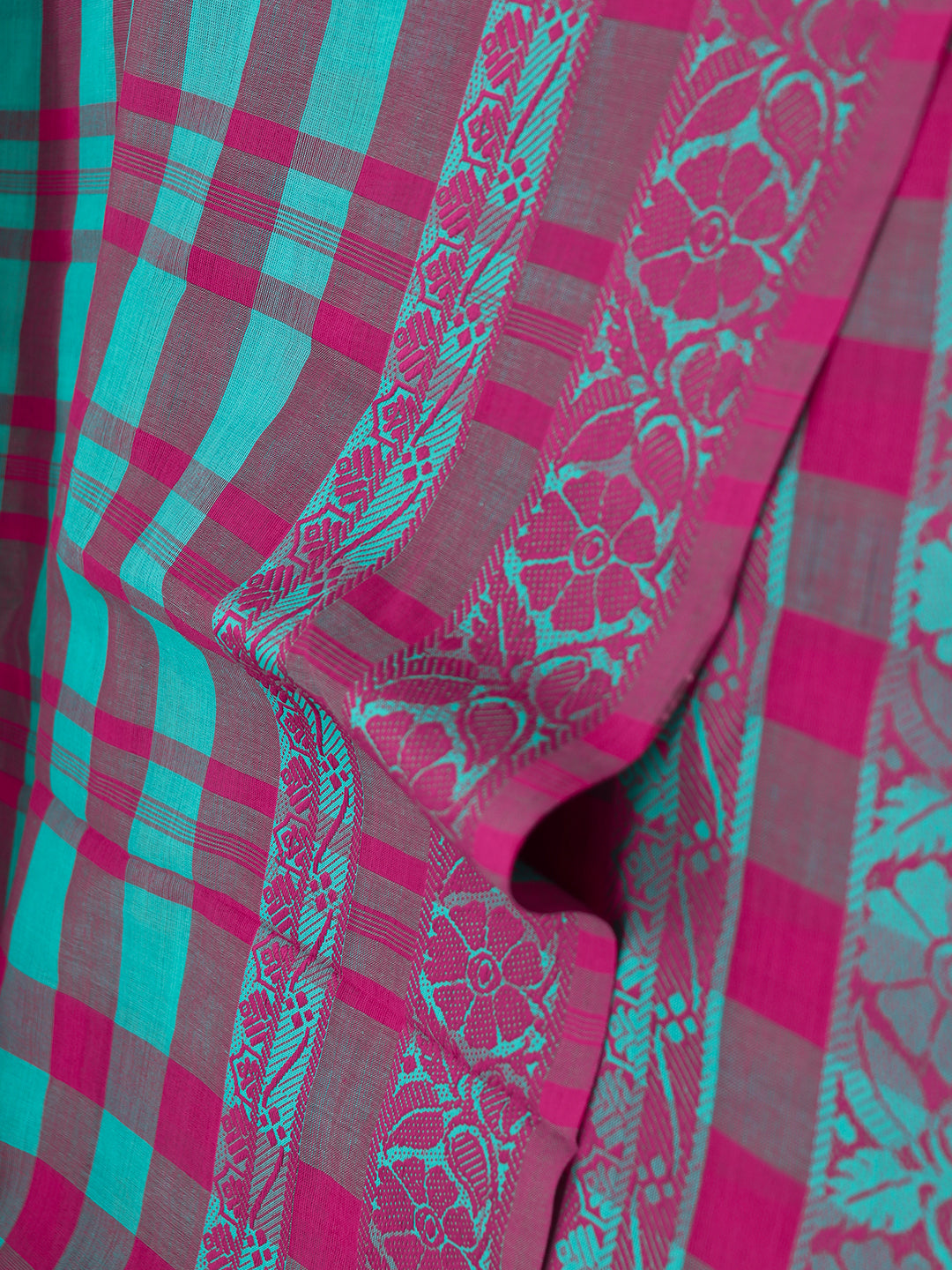 Women Pink with Green Checks Pure Chettinad Cotton Saree PCS225