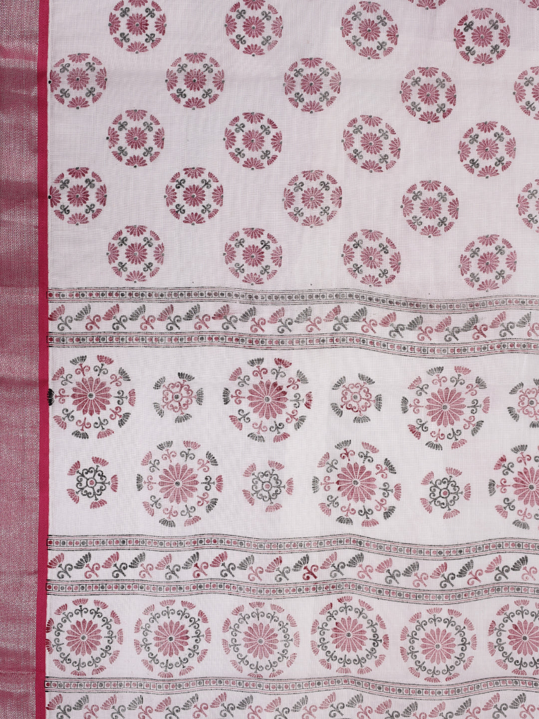 Women Semi Linen White with Purple Printed Saree SL264